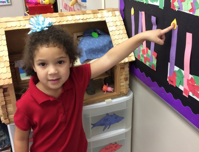 preschooler pointing to advent flame